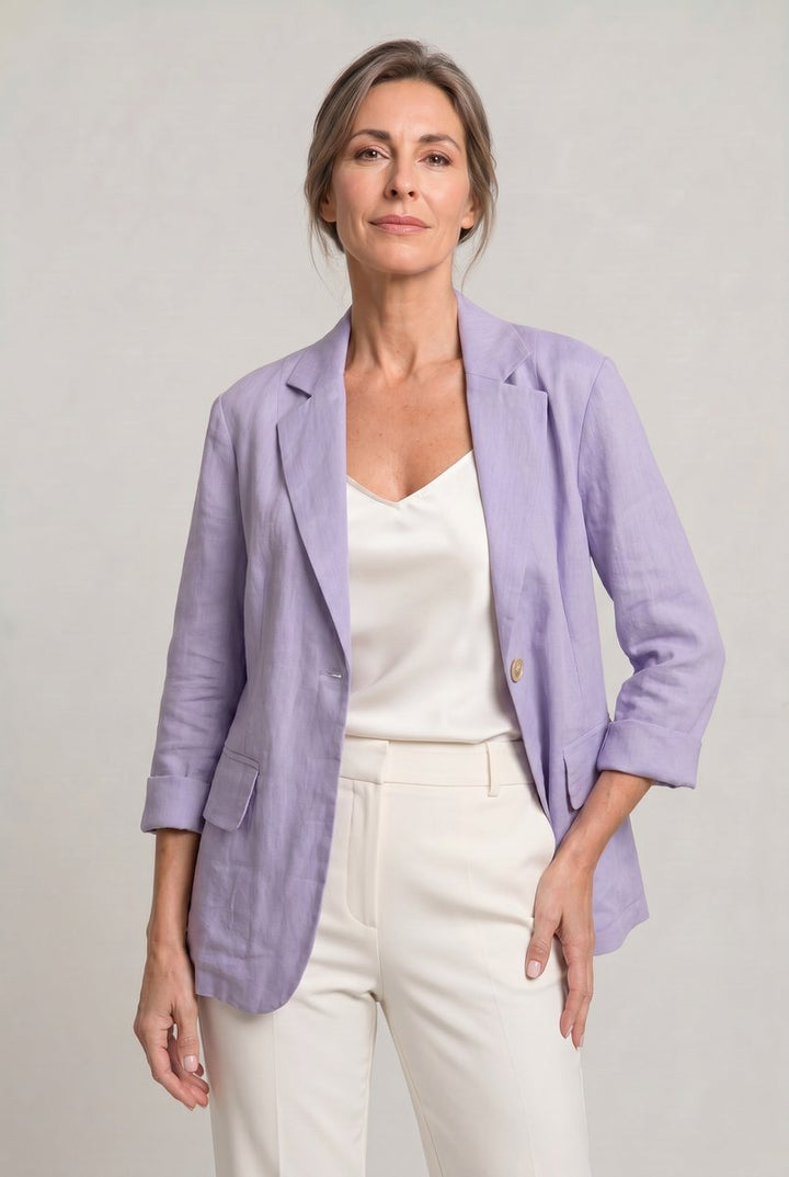 Women's Coat Style Lightweight Single-Button Relaxed Blazer - Purple