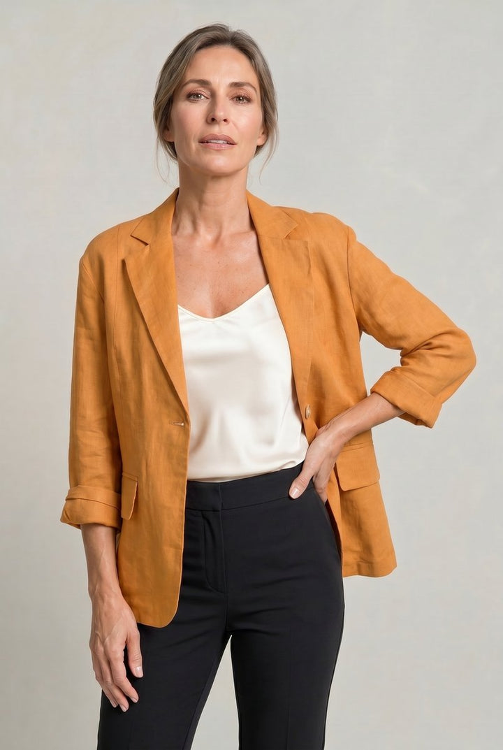 Women's Coat Style Lightweight Single-Button Relaxed Blazer - Orange