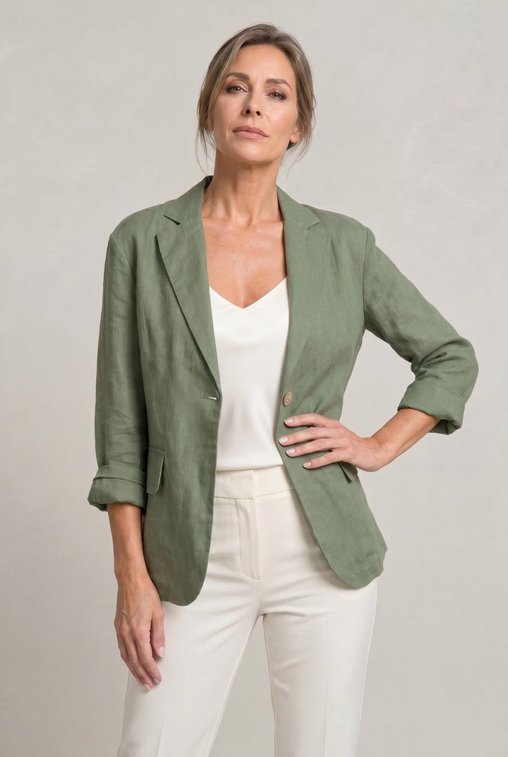 Women's Coat Style Lightweight Single-Button Relaxed Blazer - Green