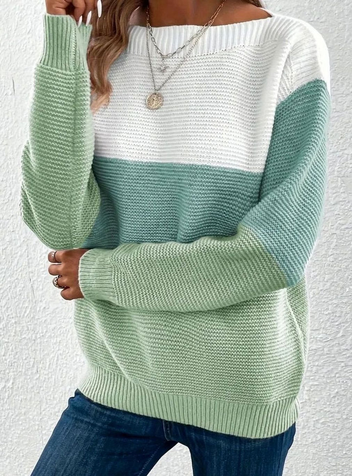 Women's Colour Block Relaxed-Fit Cashmere Turtleneck Knit Jumper - Green