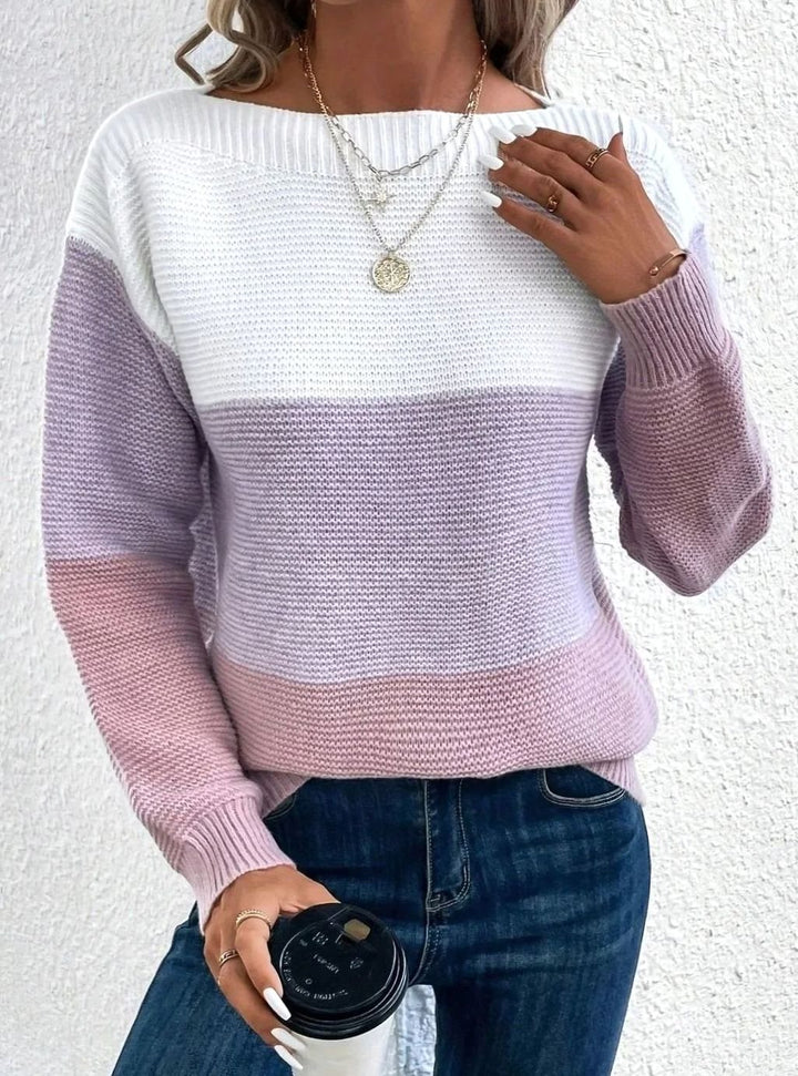Women's Colour Block Relaxed-Fit Cashmere Turtleneck Knit Jumper - Purple