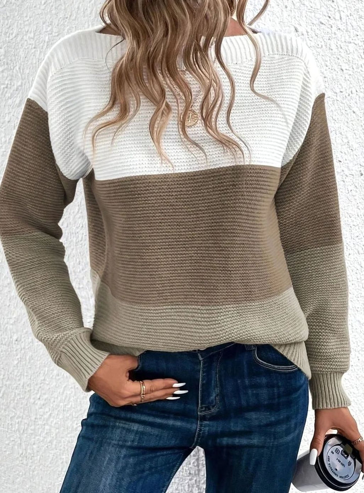 Women's Colour Block Relaxed-Fit Cashmere Turtleneck Knit Jumper - Brown