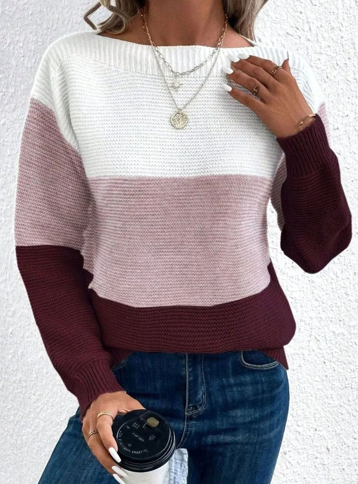 Women's Colour Block Relaxed-Fit Cashmere Turtleneck Knit Jumper - Lotus Red