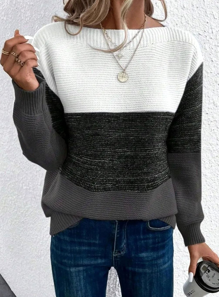 Women's Colour Block Relaxed-Fit Cashmere Turtleneck Knit Jumper - Black