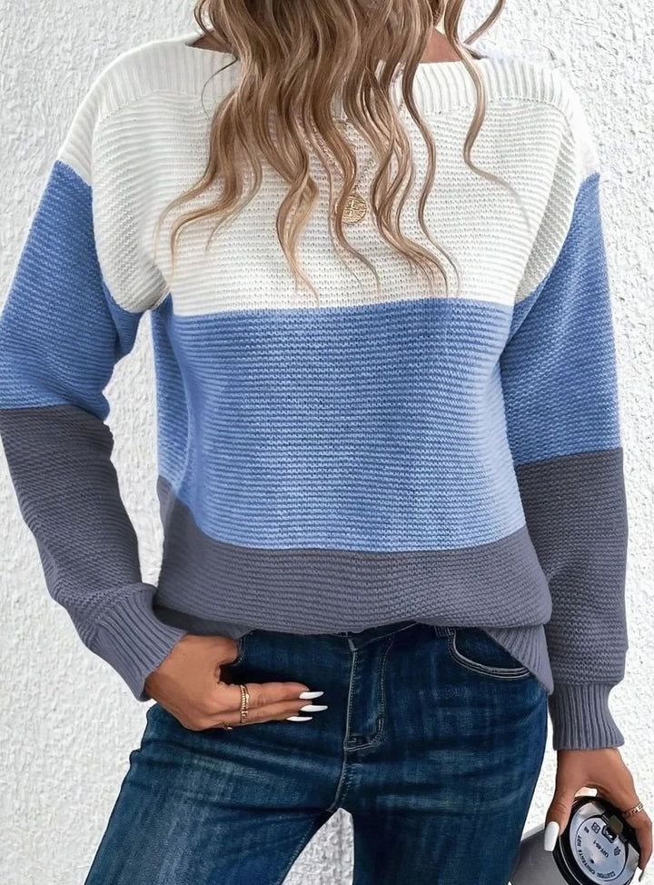 Women's Colour Block Relaxed-Fit Cashmere Turtleneck Knit Jumper - Blue