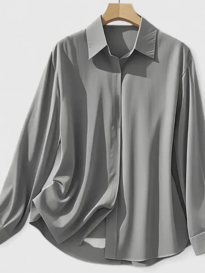 Women's Concealed Placket Satin Button-Down Shirt