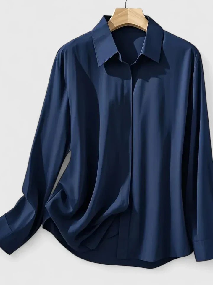 Women's Concealed Placket Satin Button-Down Shirt