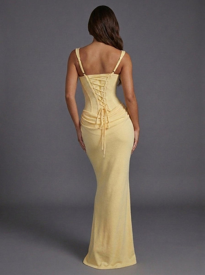 Women's Corset Square-Neck Draped Column Maxi Dress