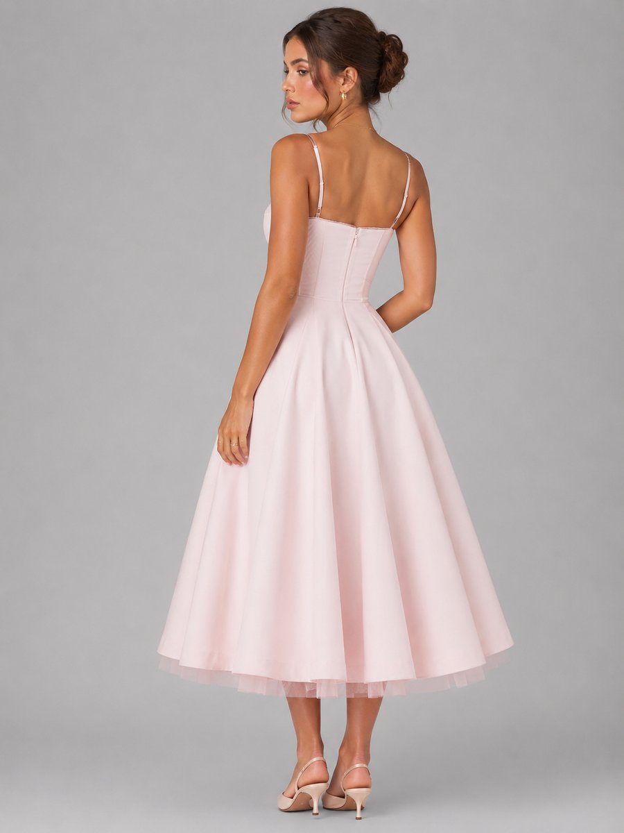 Women's Corset Sweetheart-Neck Full-Skirt Midi Dress