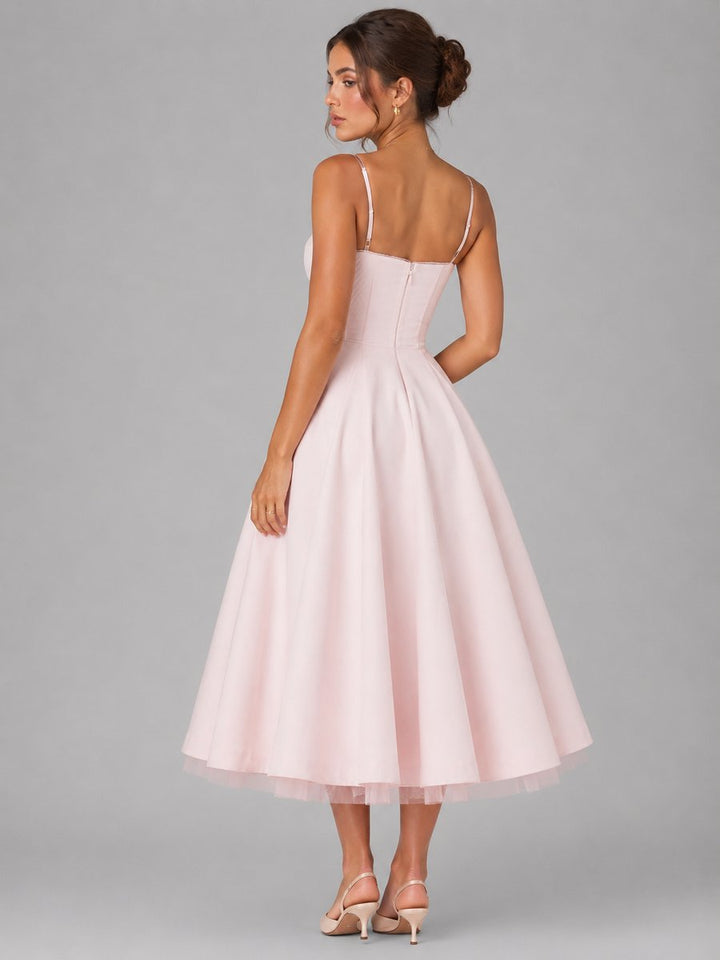 Women's Corset Sweetheart-Neck Full-Skirt Midi Dress