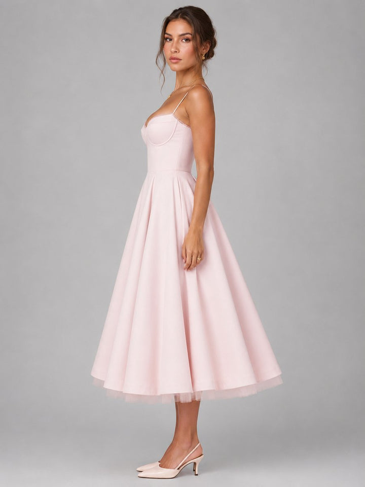 Women's Corset Sweetheart-Neck Full-Skirt Midi Dress