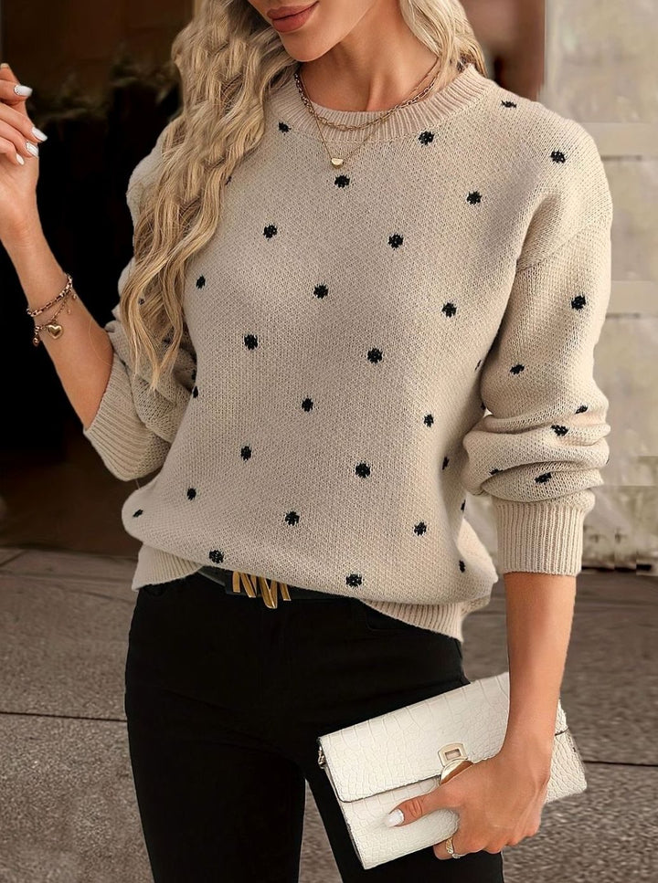 Women's Cosy Polka Dot Long Sleeve Knit Sweater - Khaki