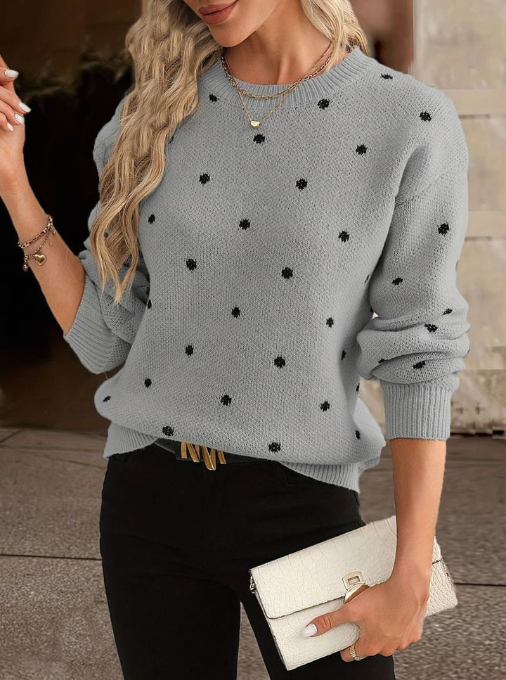 Women's Cosy Polka Dot Long Sleeve Knit Sweater - Grey