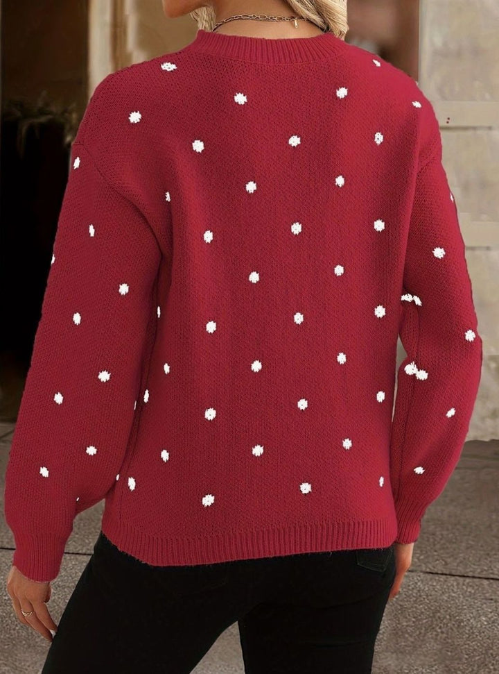 Women's Cosy Polka Dot Long Sleeve Knit Sweater