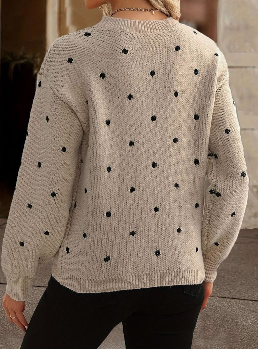 Women's Cosy Polka Dot Long Sleeve Knit Sweater