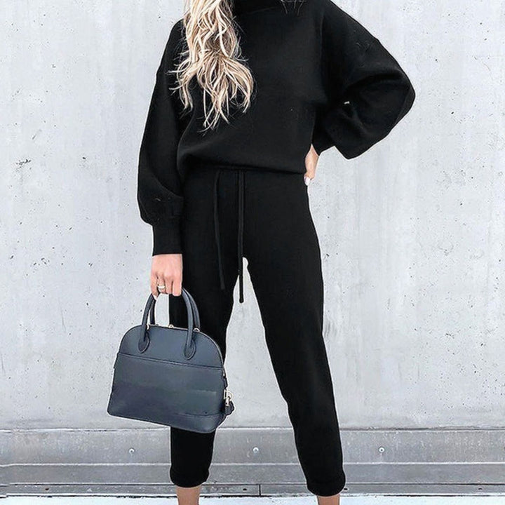 Women's Cosy Two-Piece Relaxed-Fit Tracksuit Outfit Set - Black