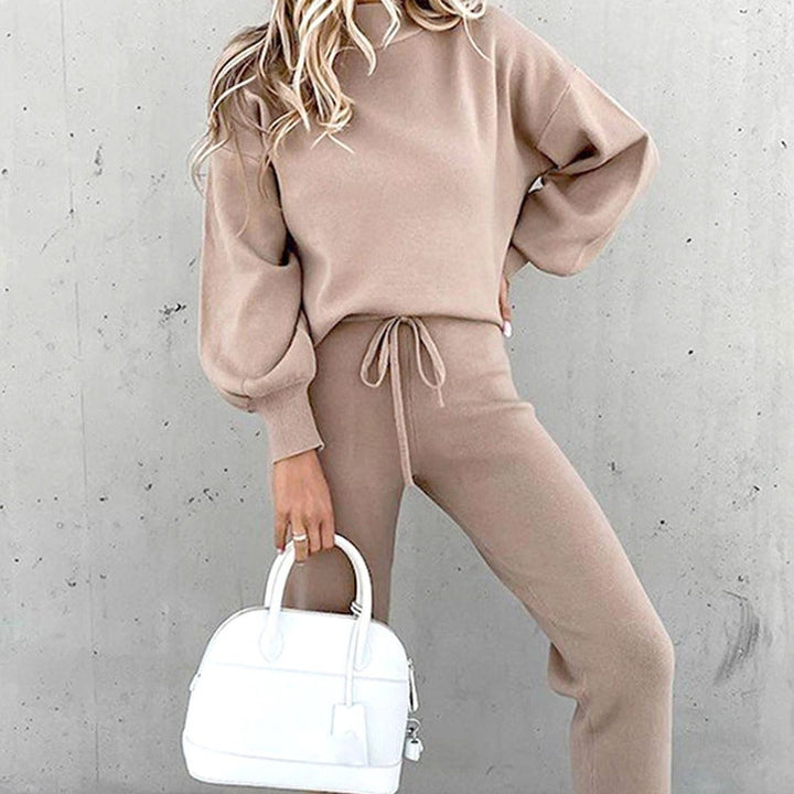 Women's Cosy Two-Piece Relaxed-Fit Tracksuit Outfit Set - Grey Pink