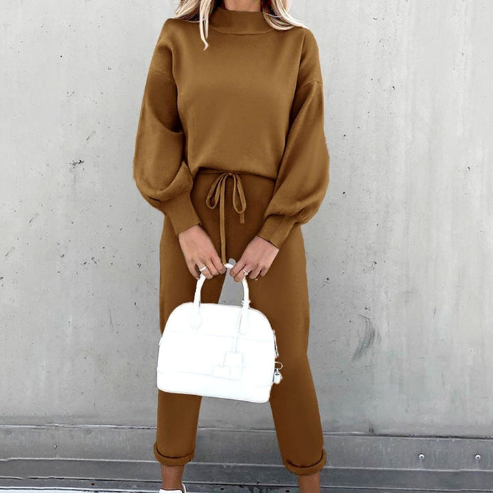 Women's Cosy Two-Piece Relaxed-Fit Tracksuit Outfit Set - Coffee