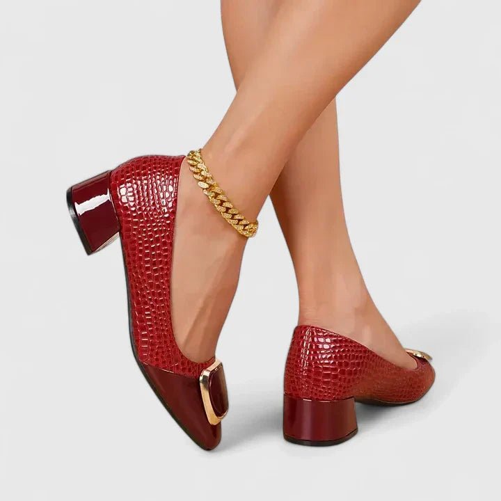 Women's Crocodile-Embossed Block-Heel Chain Detail Loafers - Bordeaux