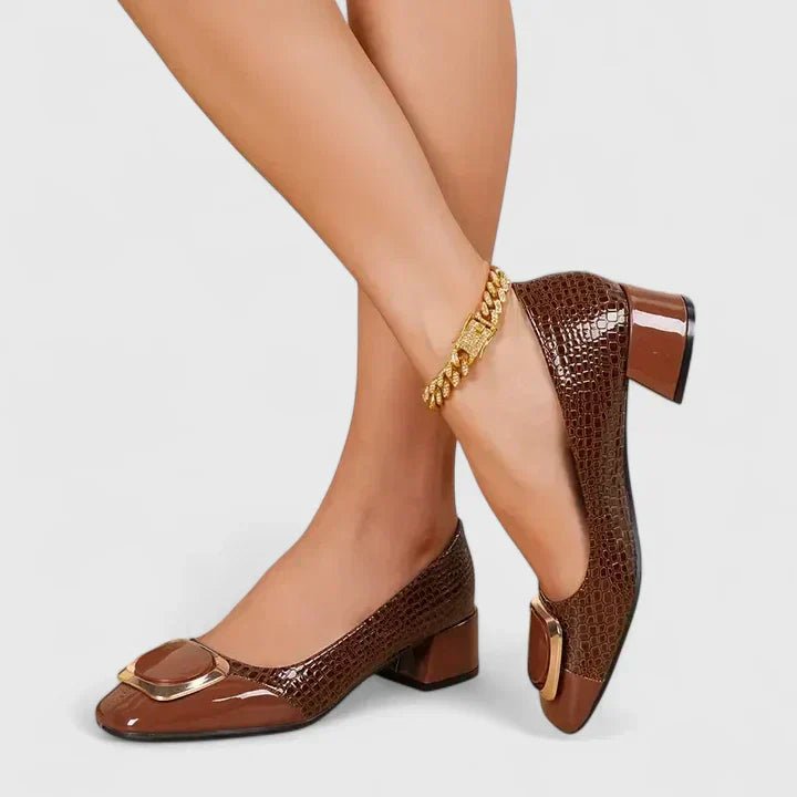 Women's Crocodile-Embossed Block-Heel Chain Detail Loafers