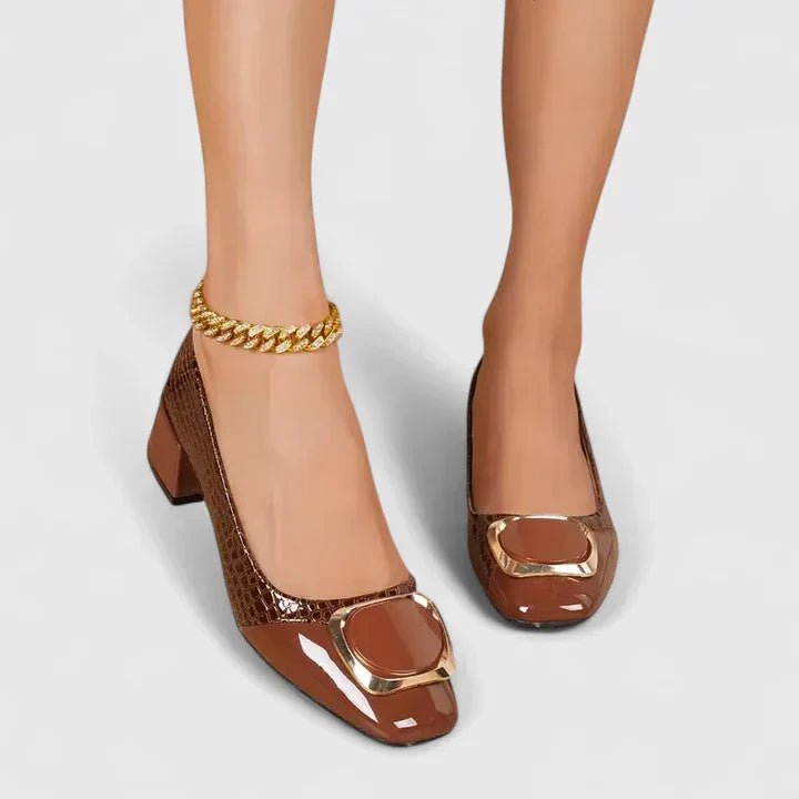 Women's Crocodile-Embossed Block-Heel Chain Detail Loafers