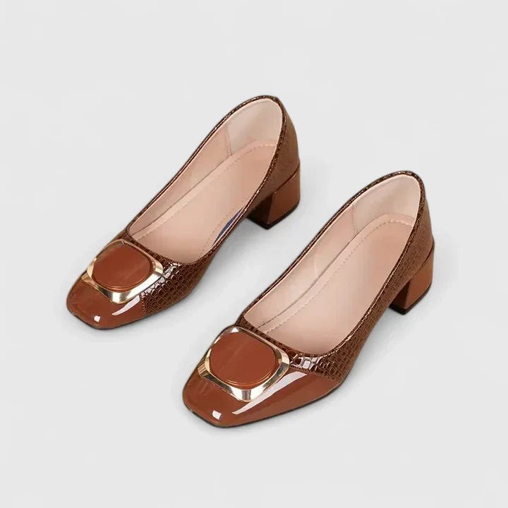 Women's Crocodile-Embossed Block-Heel Chain Detail Loafers