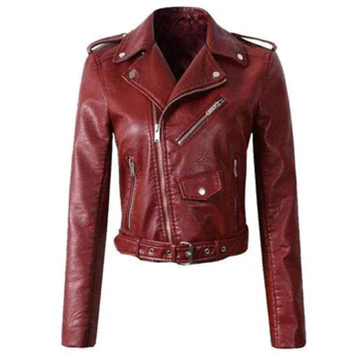 Women's Cropped Biker Faux Leather Jacket Zip-Up