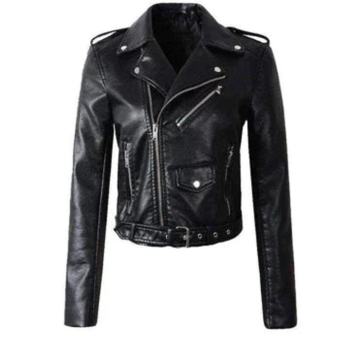 Women's Cropped Biker Faux Leather Jacket Zip-Up
