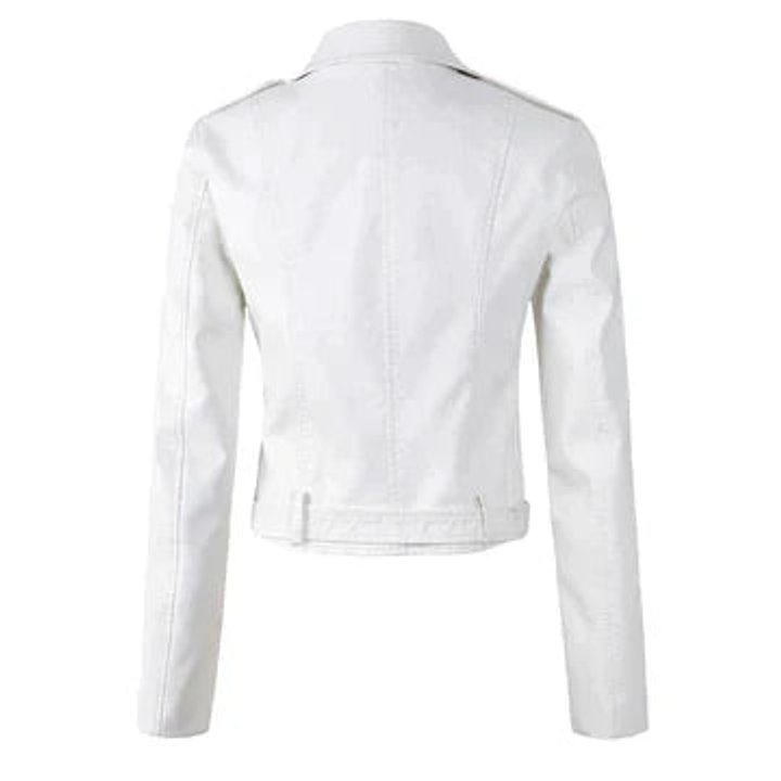 Women's Cropped Biker Faux Leather Jacket Zip-Up