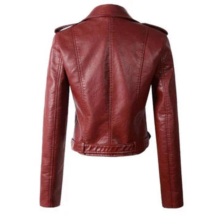 Women's Cropped Biker Faux Leather Jacket Zip-Up