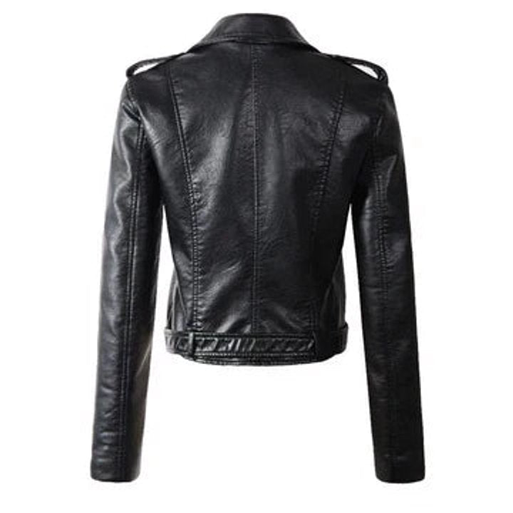 Women's Cropped Biker Faux Leather Jacket Zip-Up