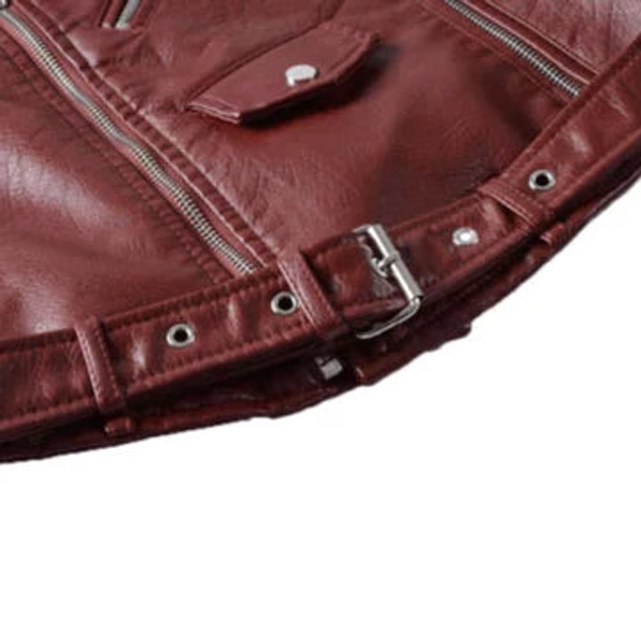 Women's Cropped Biker Faux Leather Jacket Zip-Up
