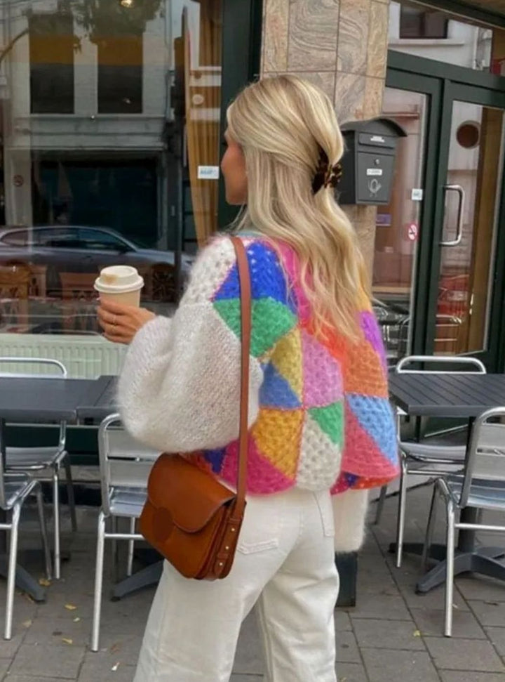 Women's Cropped Colour Block Knit Womens Jumper Patchwork