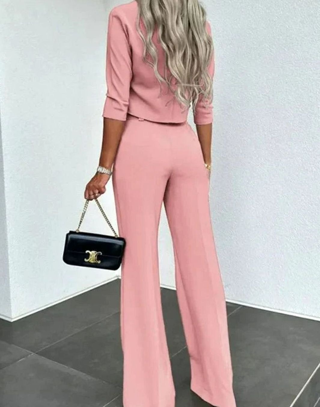 Women's Cropped Matching Top High-Waist Wide-Leg Trouser Set