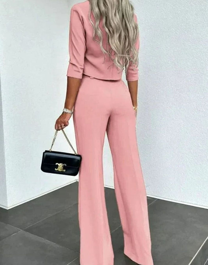 Women's Cropped Matching Top High-Waist Wide-Leg Trouser Set