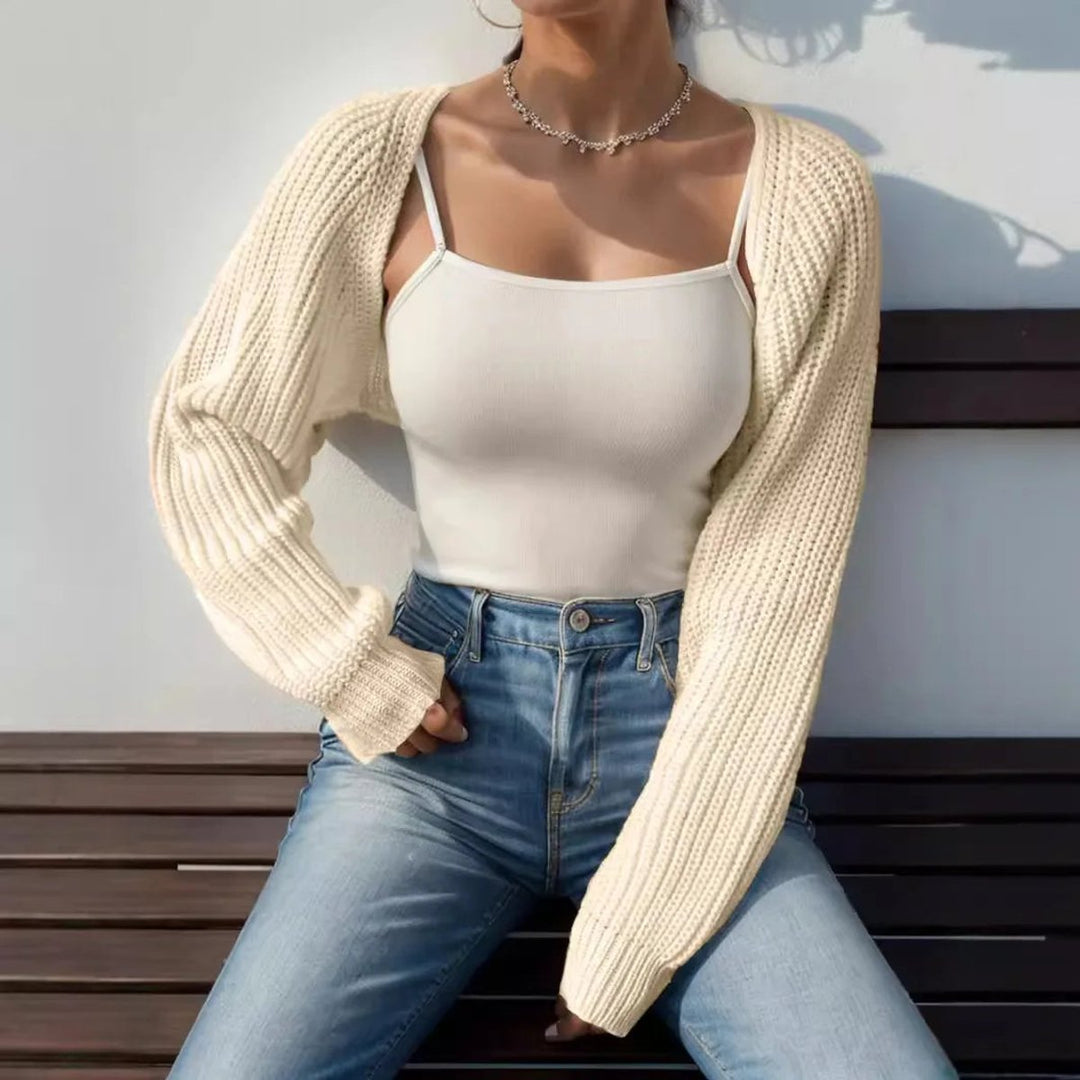 Women's Cropped Open-Front Ribbed Knit Shrug Jumper