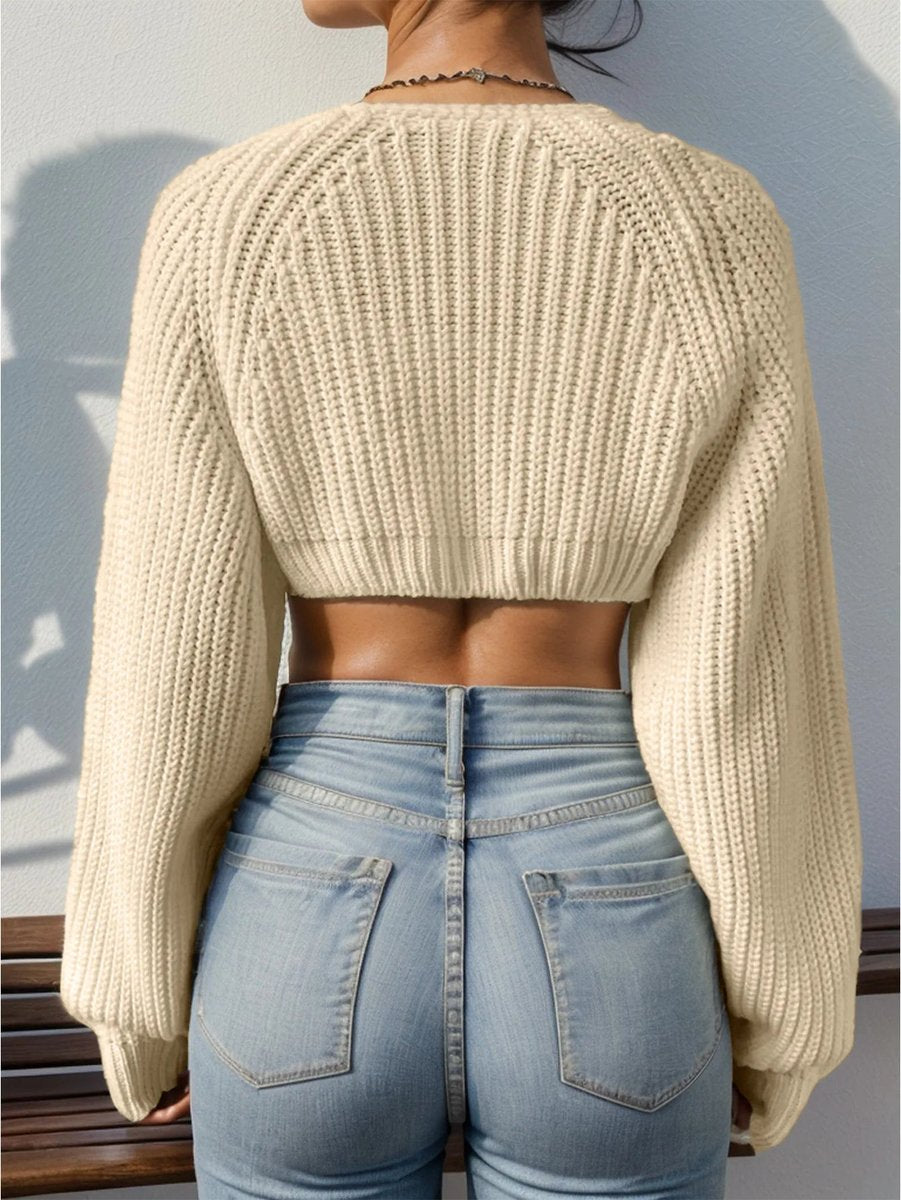 Women's Cropped Open-Front Ribbed Knit Shrug Jumper