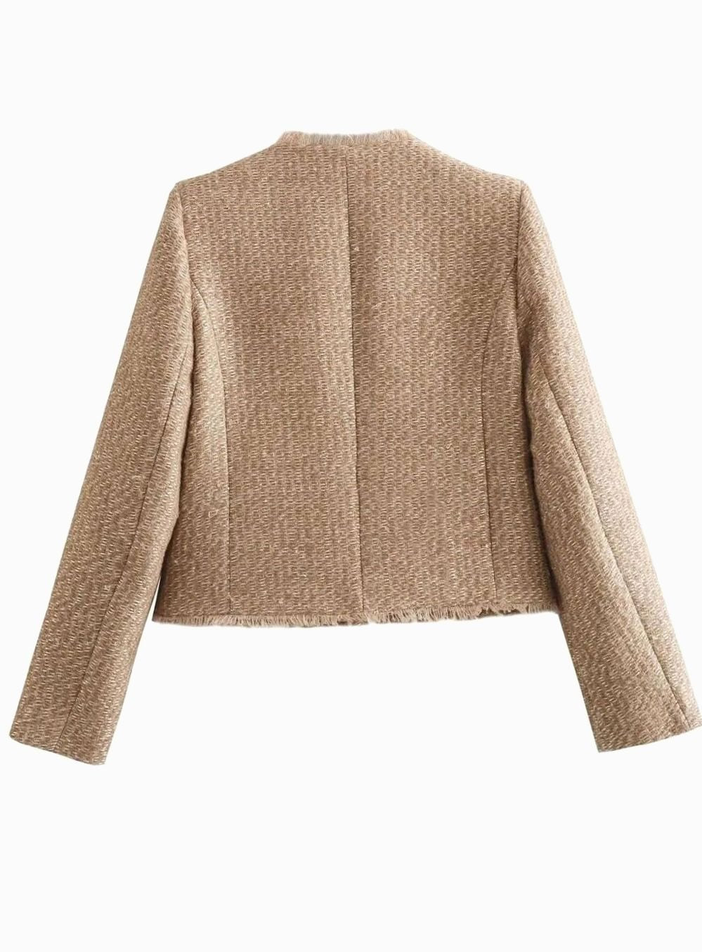 Women's Cropped Tweed Blazer Jacket Gold Button Front