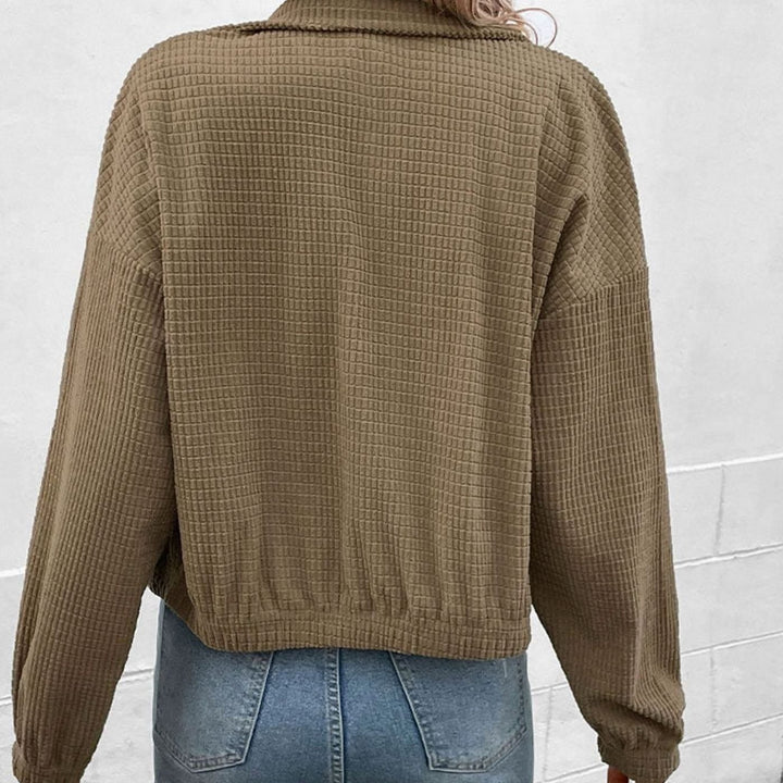 Women's Cropped Waffle-Texture Mock-Neck Button-Up Jacket
