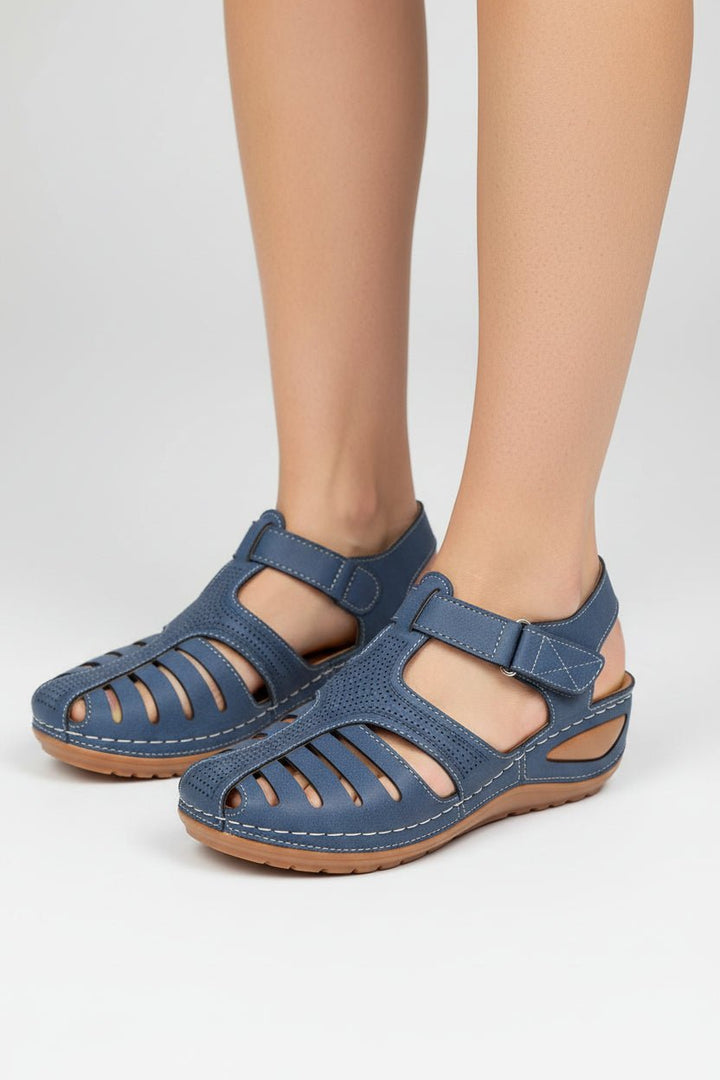 Women's Cushioned Closed-Toe Velcro Walking Sandals - Blue
