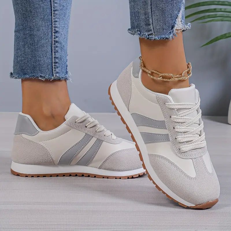 Women's Cushioned Lace-Up Colour-Block Everyday Trainers - Gray