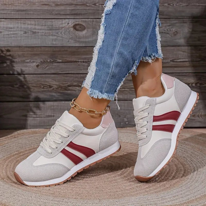 Women's Cushioned Lace-Up Colour-Block Everyday Trainers - Red