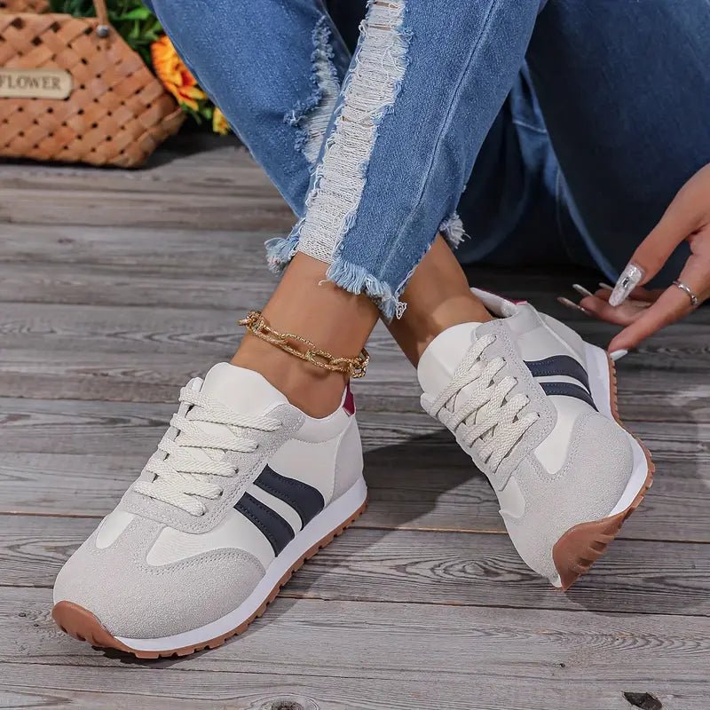 Women's Cushioned Lace-Up Colour-Block Everyday Trainers - Navy