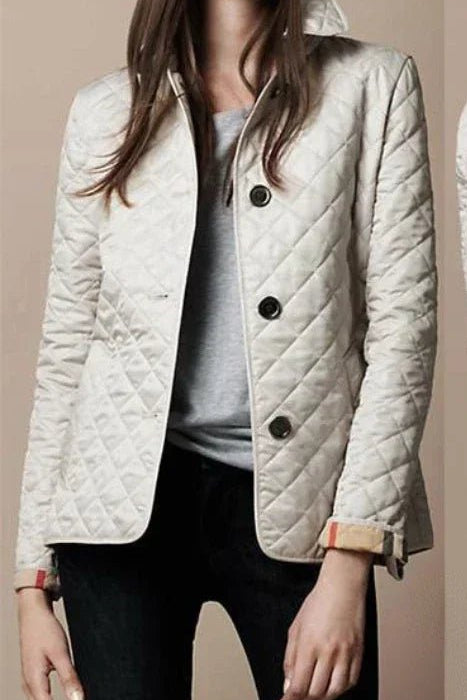 Women's Diamond-Quilted Button-Through Tailored Jacket - White