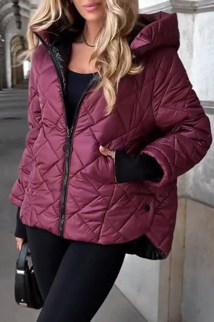 Women's Diamond Quilted Zip-Up Hooded Puffer Jacket