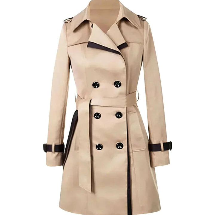 Women's Double-Breasted Belted Trench Winter Coat - Beige
