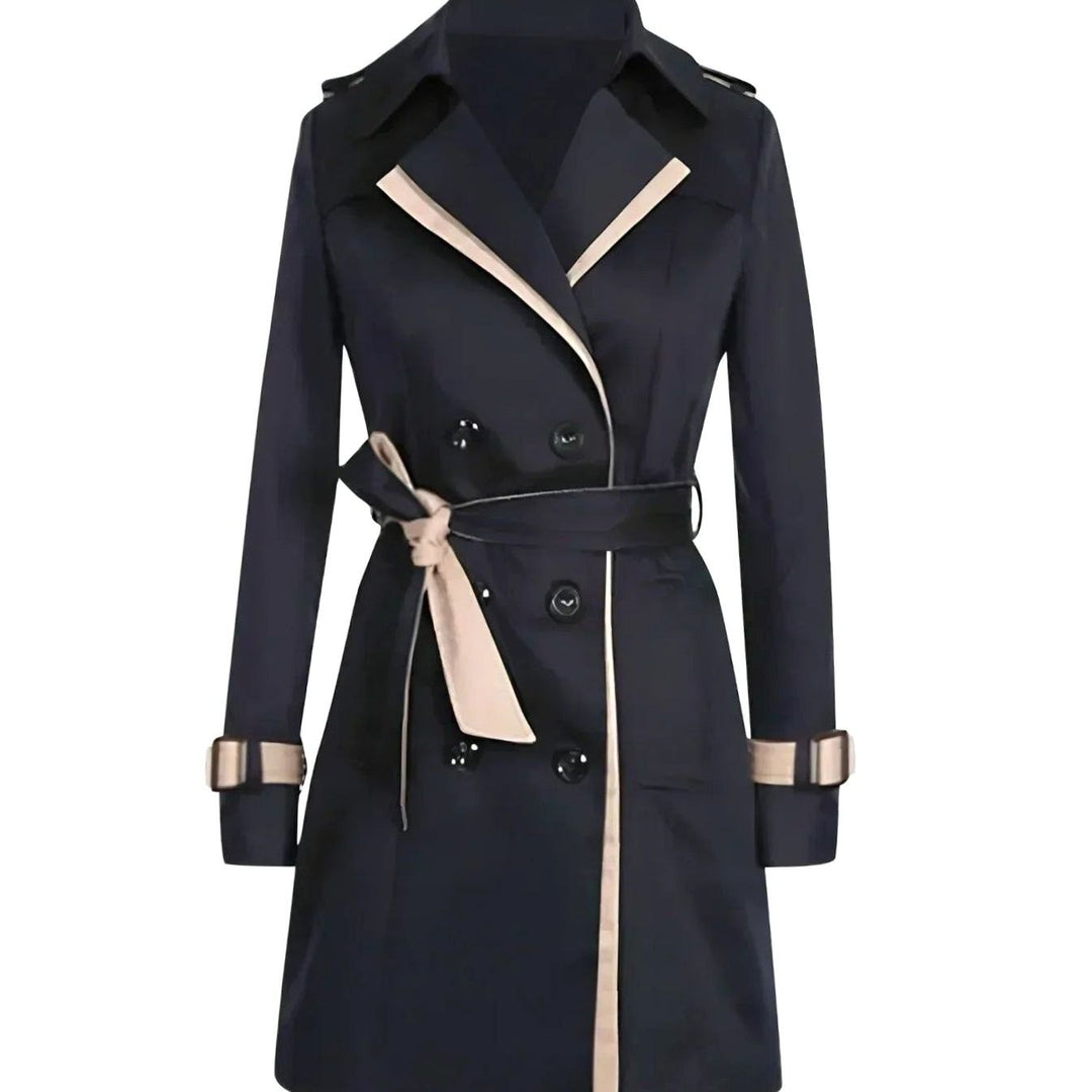 Women's Double-Breasted Belted Trench Winter Coat - Black