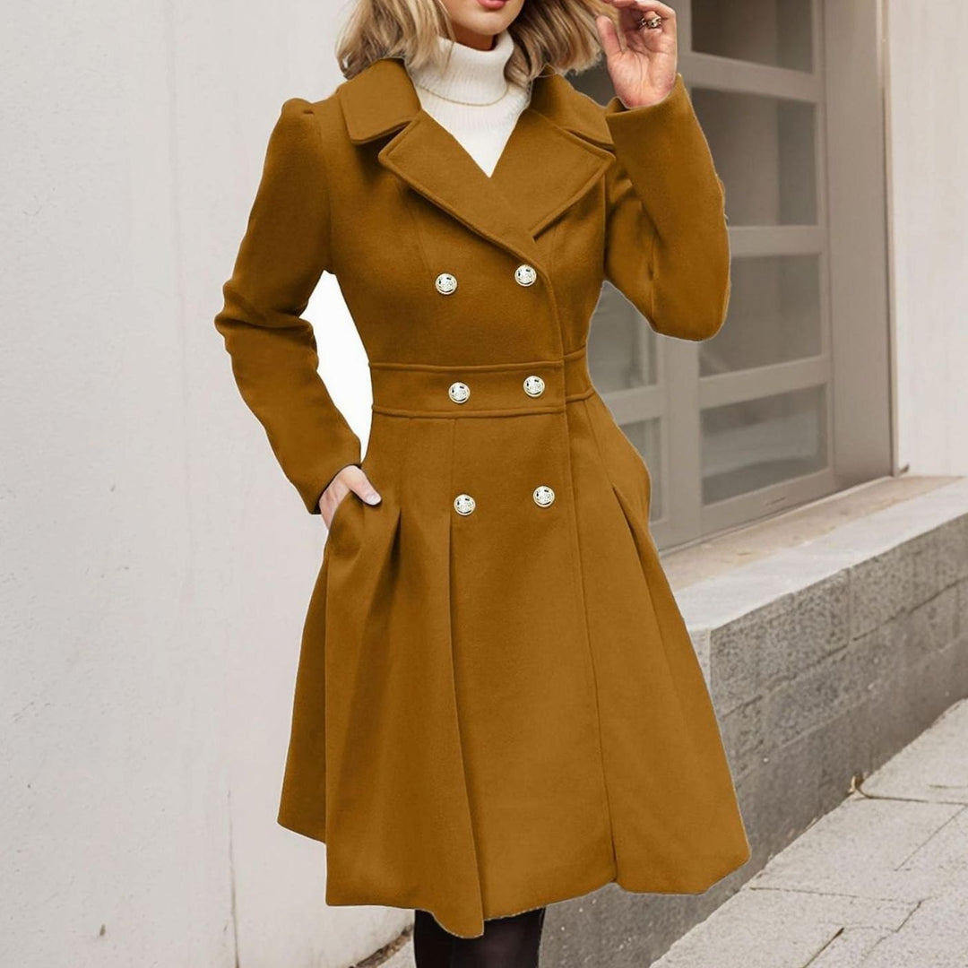 Women's Double-Breasted Flared Longline Wool-Blend Coat