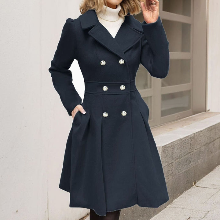Women's Double-Breasted Flared Longline Wool-Blend Coat