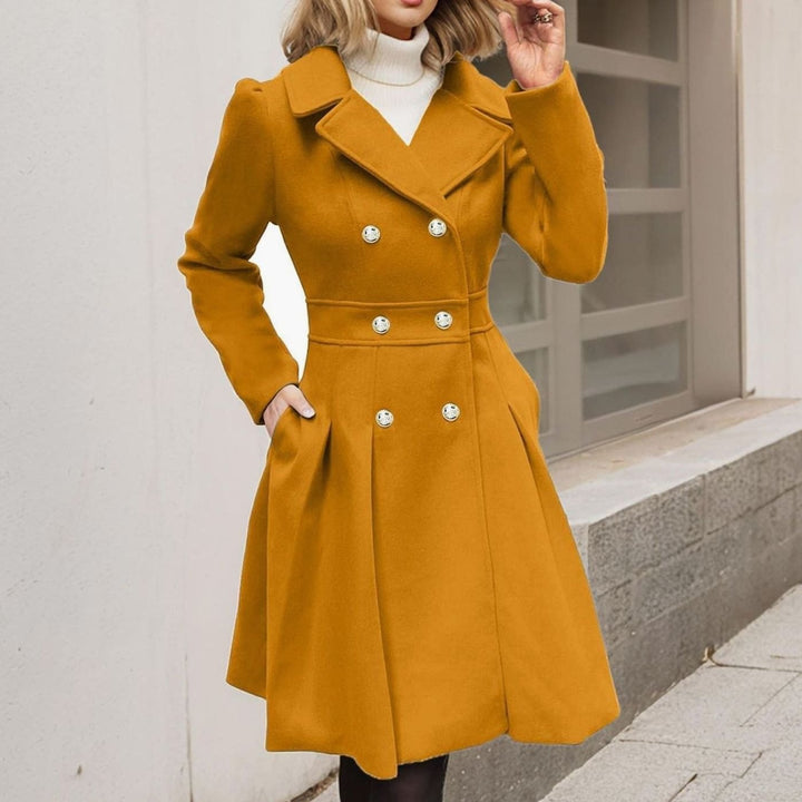 Women's Double-Breasted Flared Longline Wool-Blend Coat